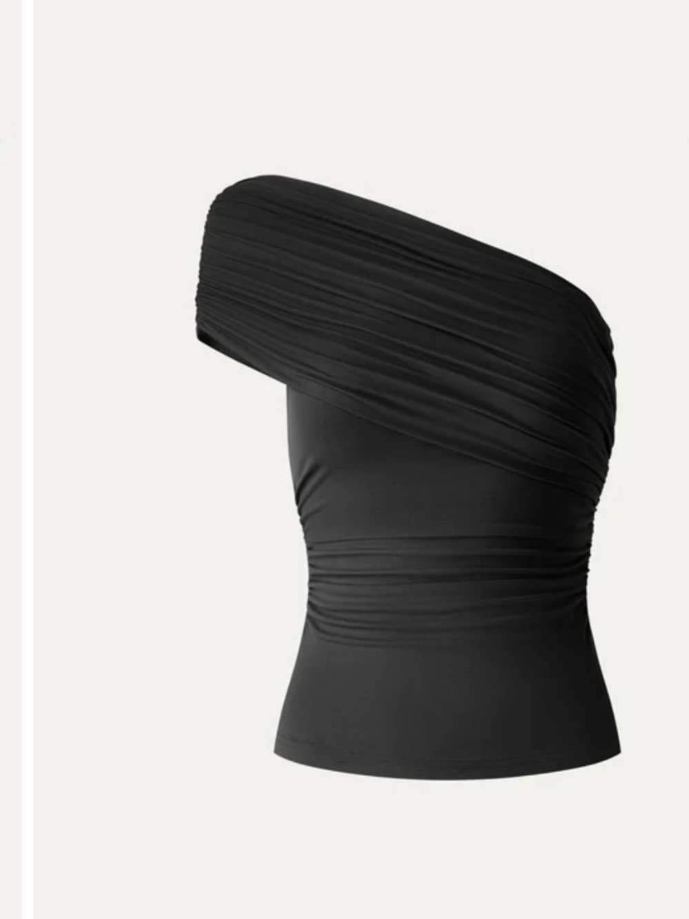 OGL One-Shoulder Ruched Black Tank Top